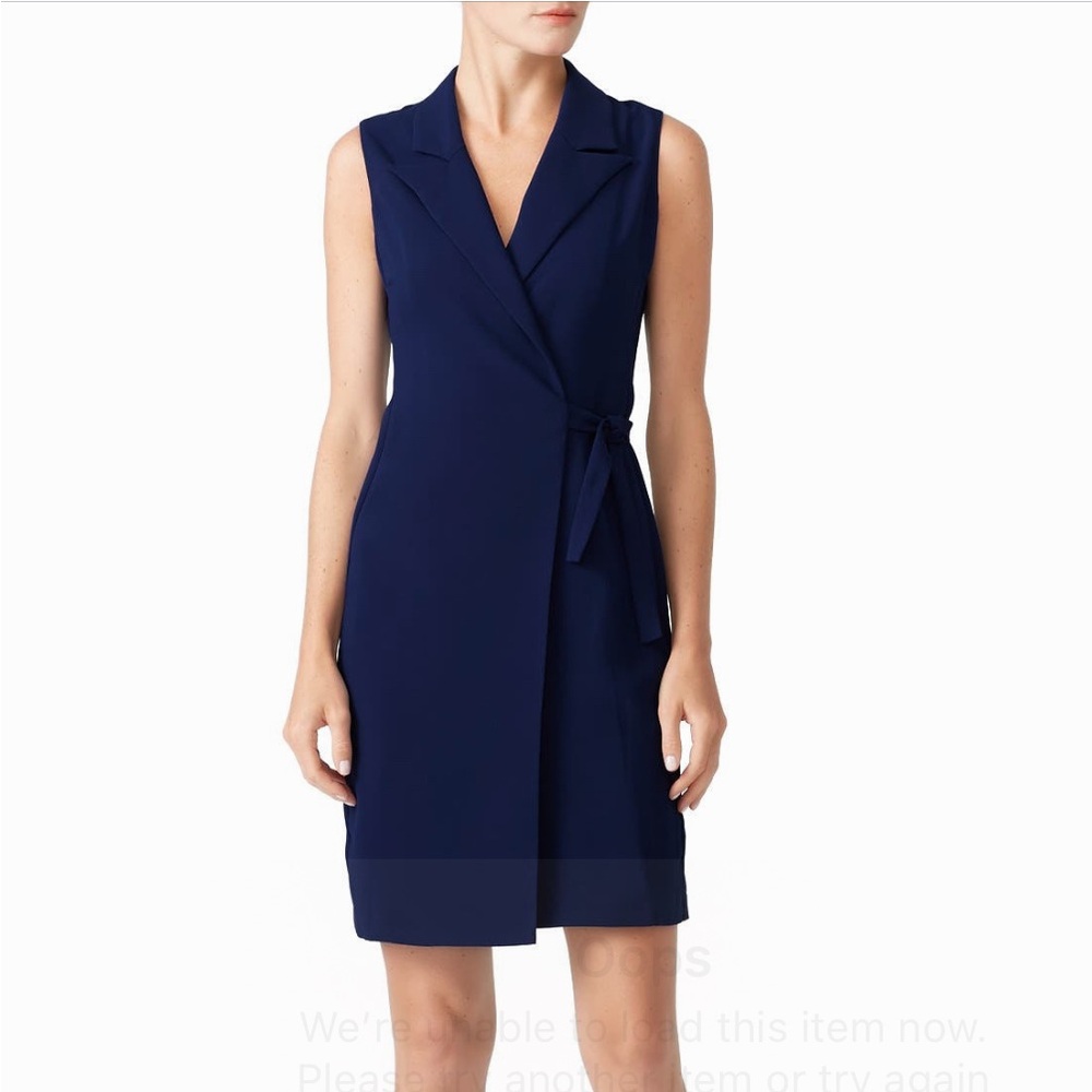 Amanda Uprichard Navy Blue Midi Dress w Notched Collar